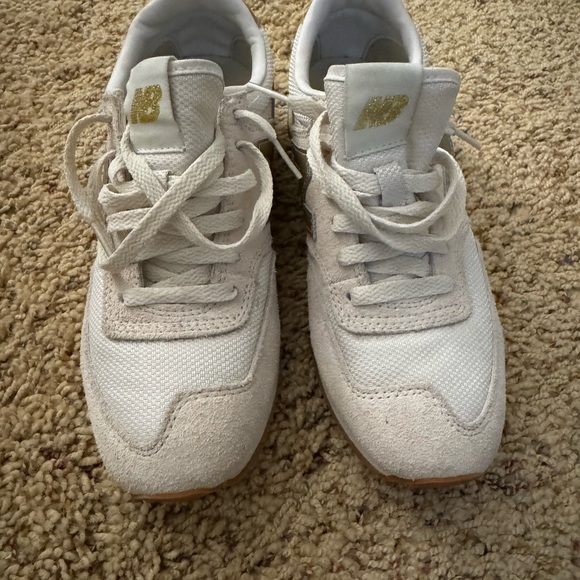 New Balance Shoes - New Balance Kids Cream Sneakers with Gold Logo